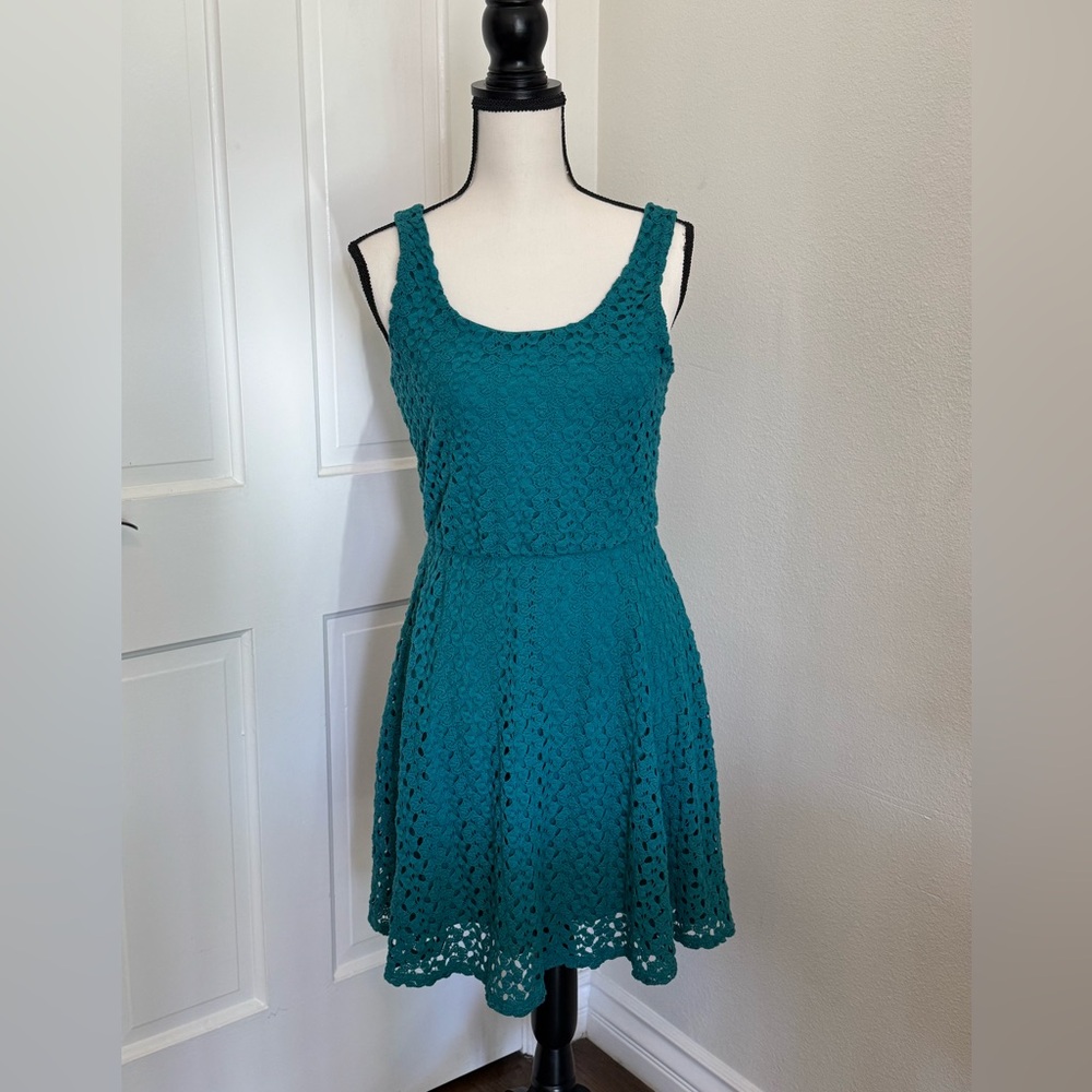 Teal Dress with Crochet Overlay